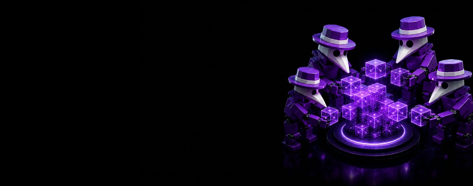 Purple agents joining verified capability blocks into a new software structure