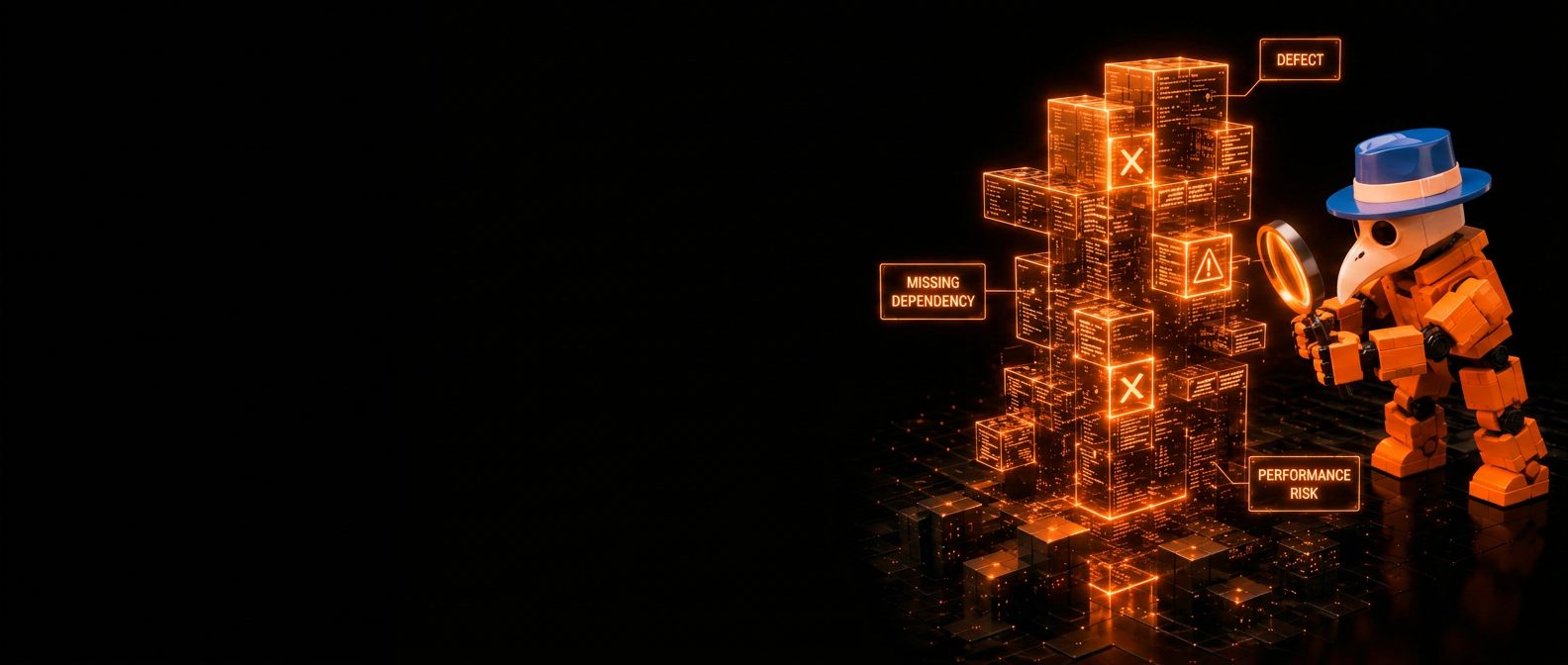 An orange agent inspecting software architecture and locating defects and risks
