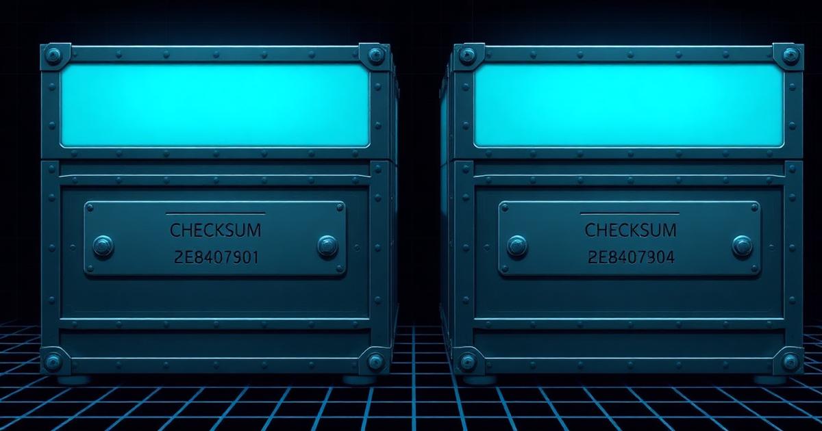 Two identical sealed archive crates with matching checksum plates